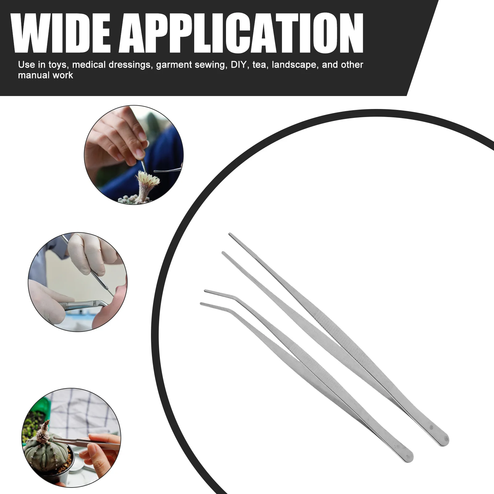 

2pcs Stainless Steel Tweezers Set Silver 25Cm Straight Curved Nippers Reptile Lizards Spider Medical Garment Diy Tea Landscape