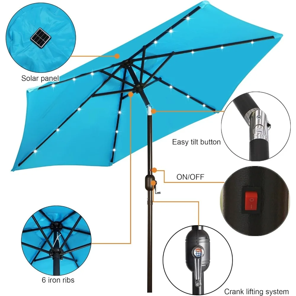 Blissun-Parapluie solaire de 7.5 pieds, 18 lumières LED, parapluie de marché de table