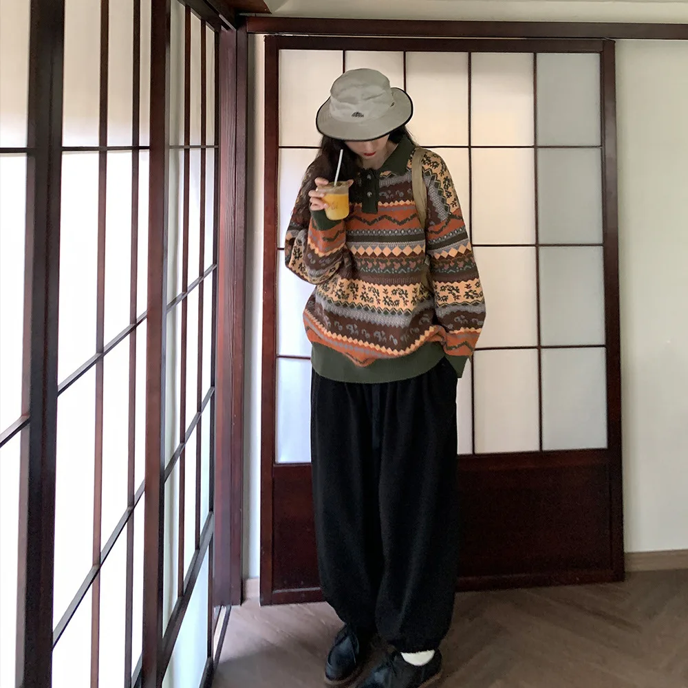 Striped Sweaters Women Folk-style Autumn Retro Loose All-match Elegant Knitwear Pullover Slouchy Winter Youthful Advanced 2024