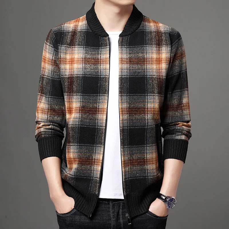 

2025 Men's Casual Plaid, Cardigan Knitted Sweater