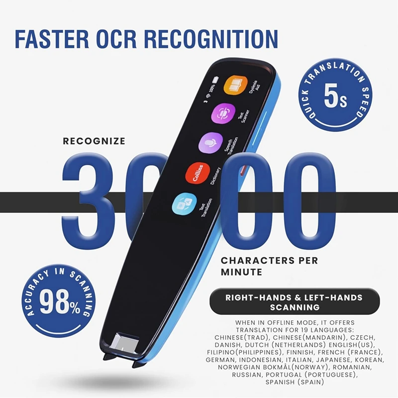

Scan Reader Pen,16GB Dictionary Scanner Translator Scanning Pen OCR Digital Voice Translator Device-A22U