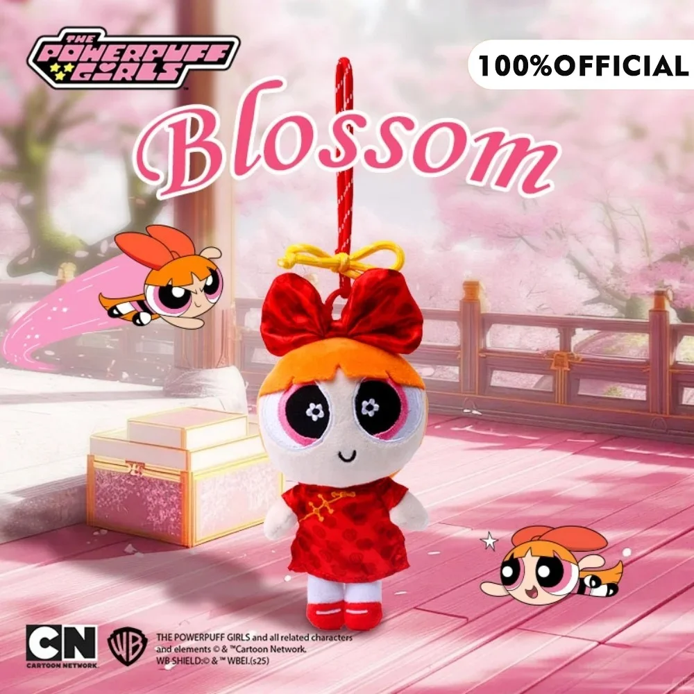 Novo genuíno the powerpuff meninas cheongsam série pp algodão cheio de pelúcia bonecas mochila ornamento dos desenhos animados chaveiro decoração presentes