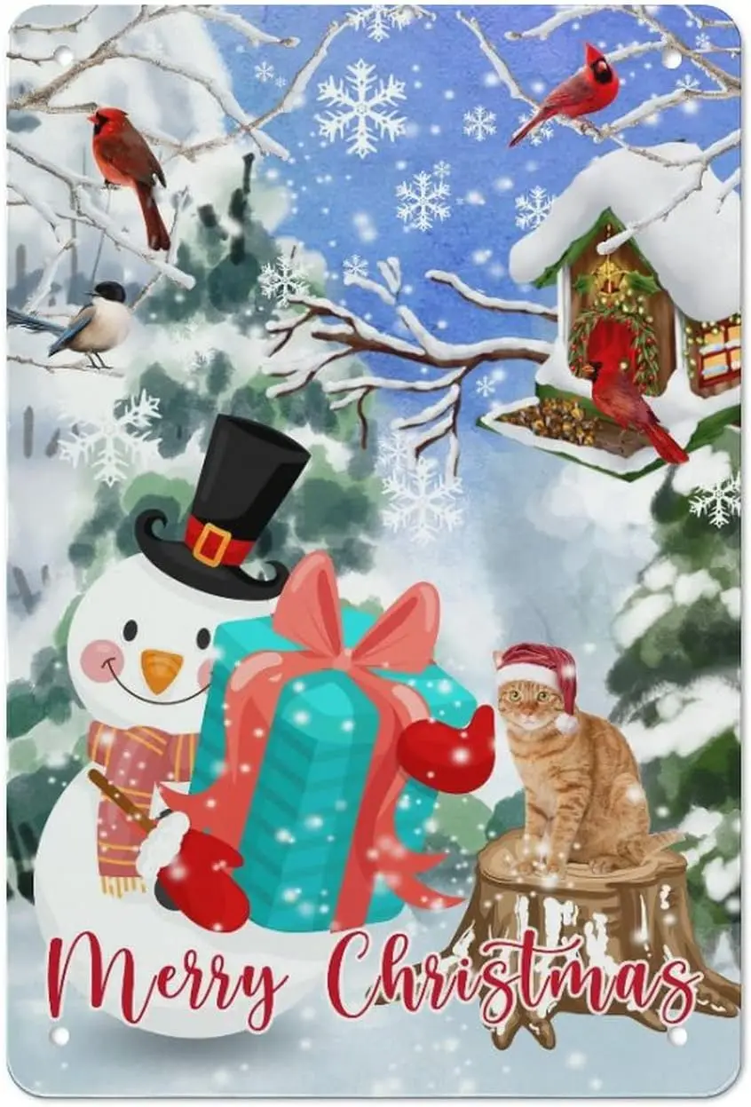 Christmas Let It Snow Snowman and Cat Tin Signs Christmas Snowman Metal Aluminum Sign Christmas Santa Claus Sign Plaque Christma