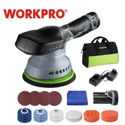WORKPRO-Cordless Dual Car Polisher, Electric Dual Action, Wireless Polishing Machine, Waxing Power Tools, 12V