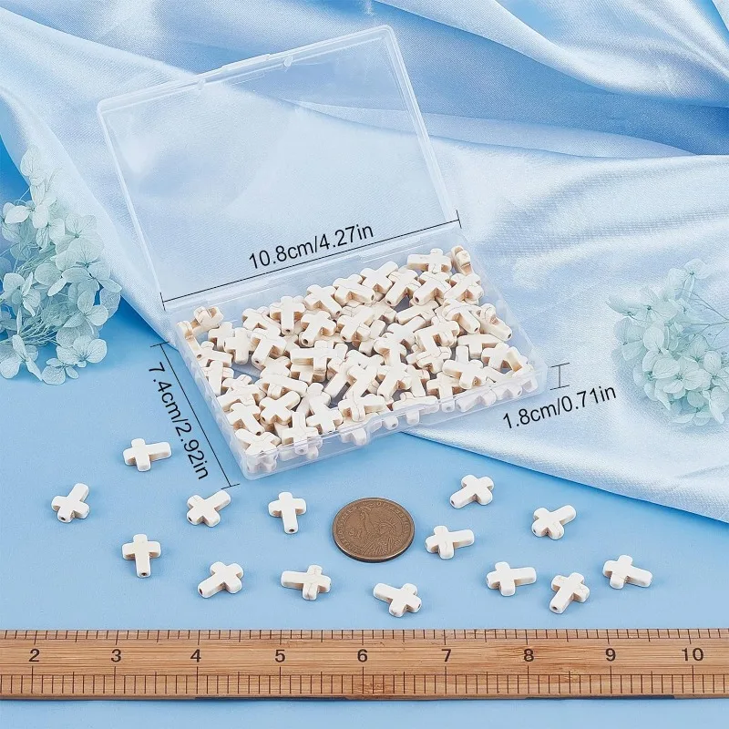 1 Box 100Pcs White Turquoise Cross Beads Turquoise Stone Bead Mini Small Cross Beads for Jewelry Making Charms