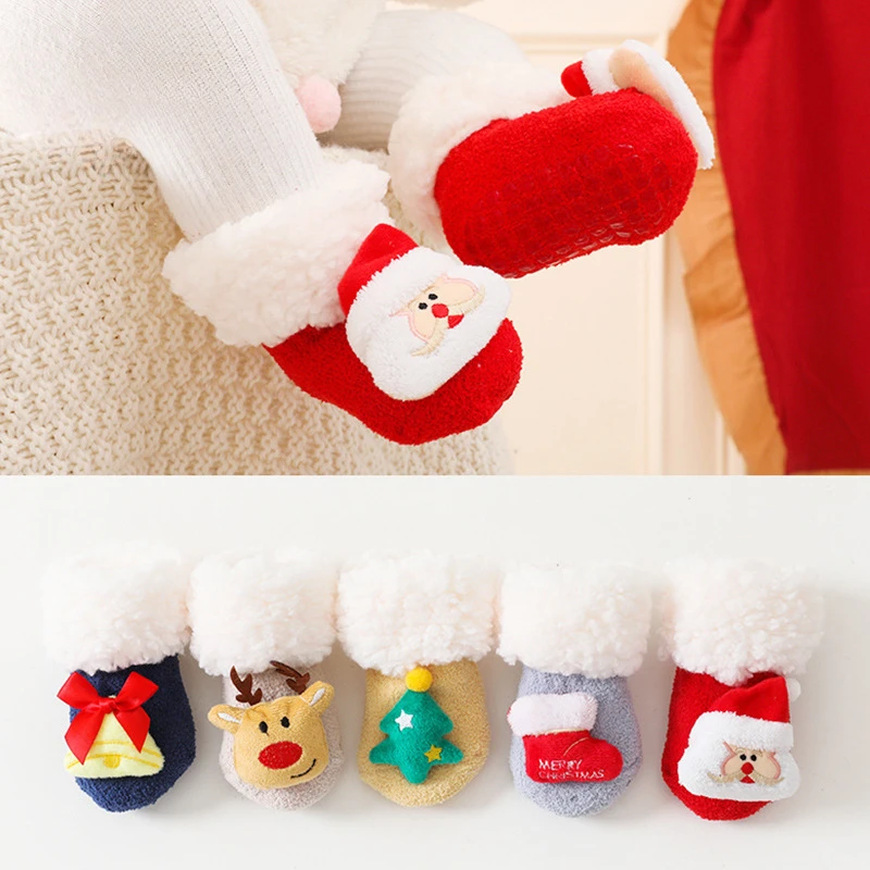 Baby Girls Boys Christmas Socks Kids Elk Coral Socken Toddler First Walking Anti-slip Sock Autumn Winter Children Cheap Stuff