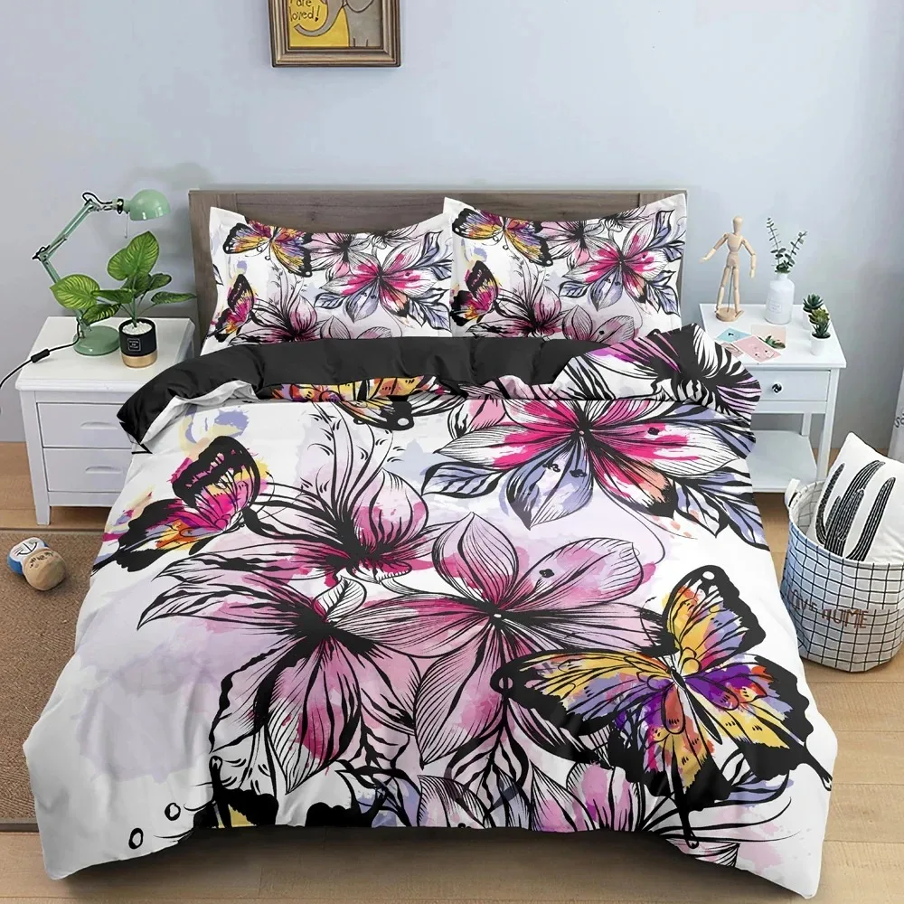 

Beautiful Butterflies Watercolor Spots Bedding Set Double Twin King Duvet Cover Comforter Pillowcase Boys Girls Adults Bedroom