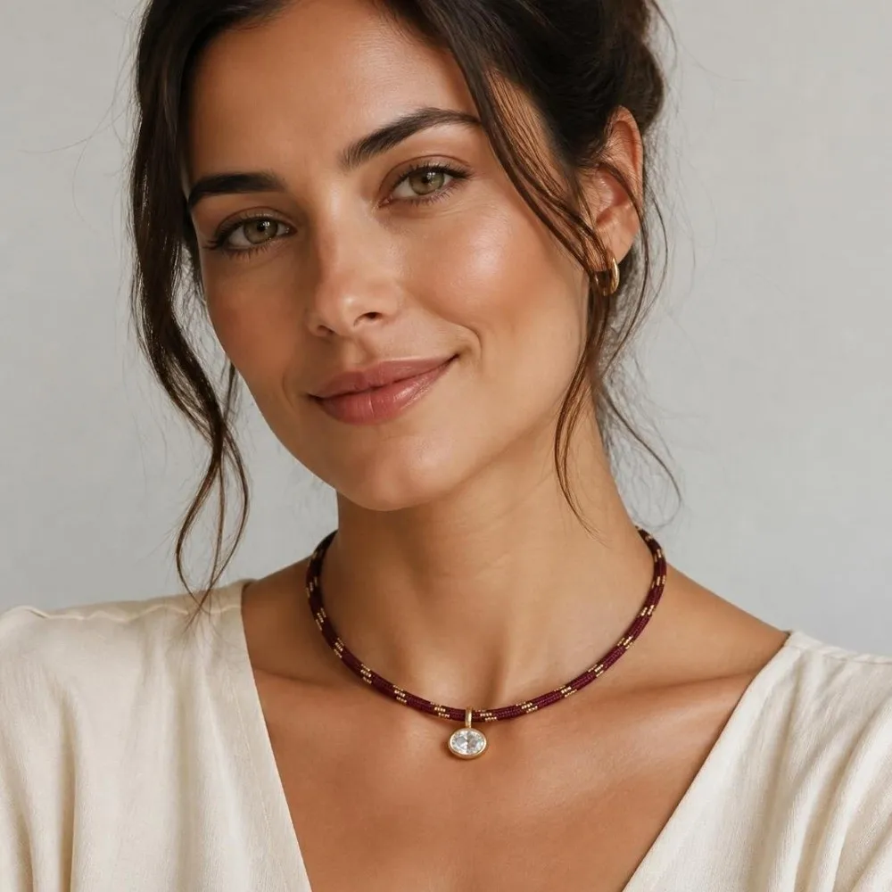 Fashion Boho Striped Rope Chain Gold Plated Luxury Zircon Pendant Adjustable Versatile Women's Jewelry Accessories