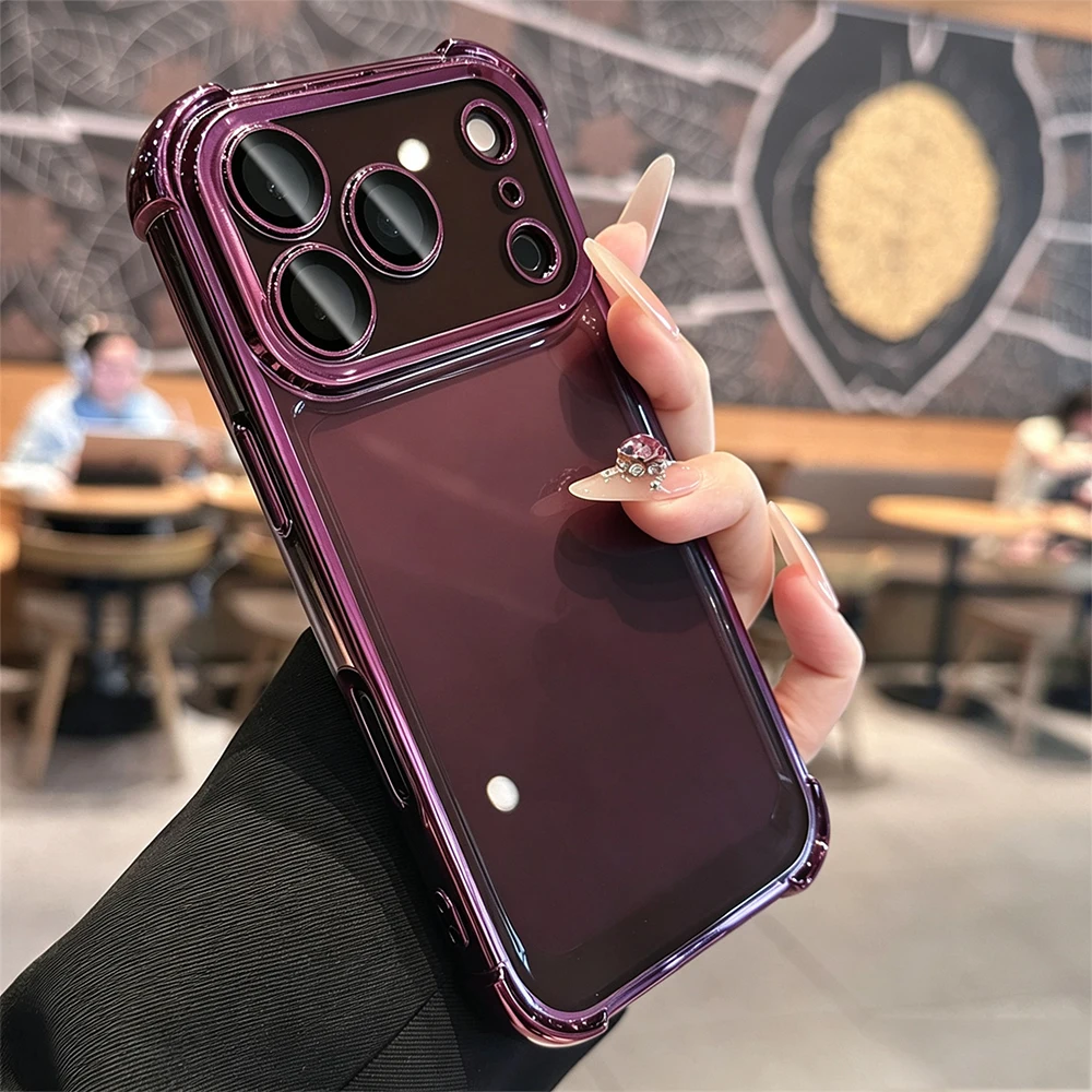 Stoßfeste Panzer-Transparente Handyhülle für iPhone 18 17 16 15 14 13 Pro Max 18Pro 17Pro Galvanisierter Stoßfänger Schützende Rückabdeckung