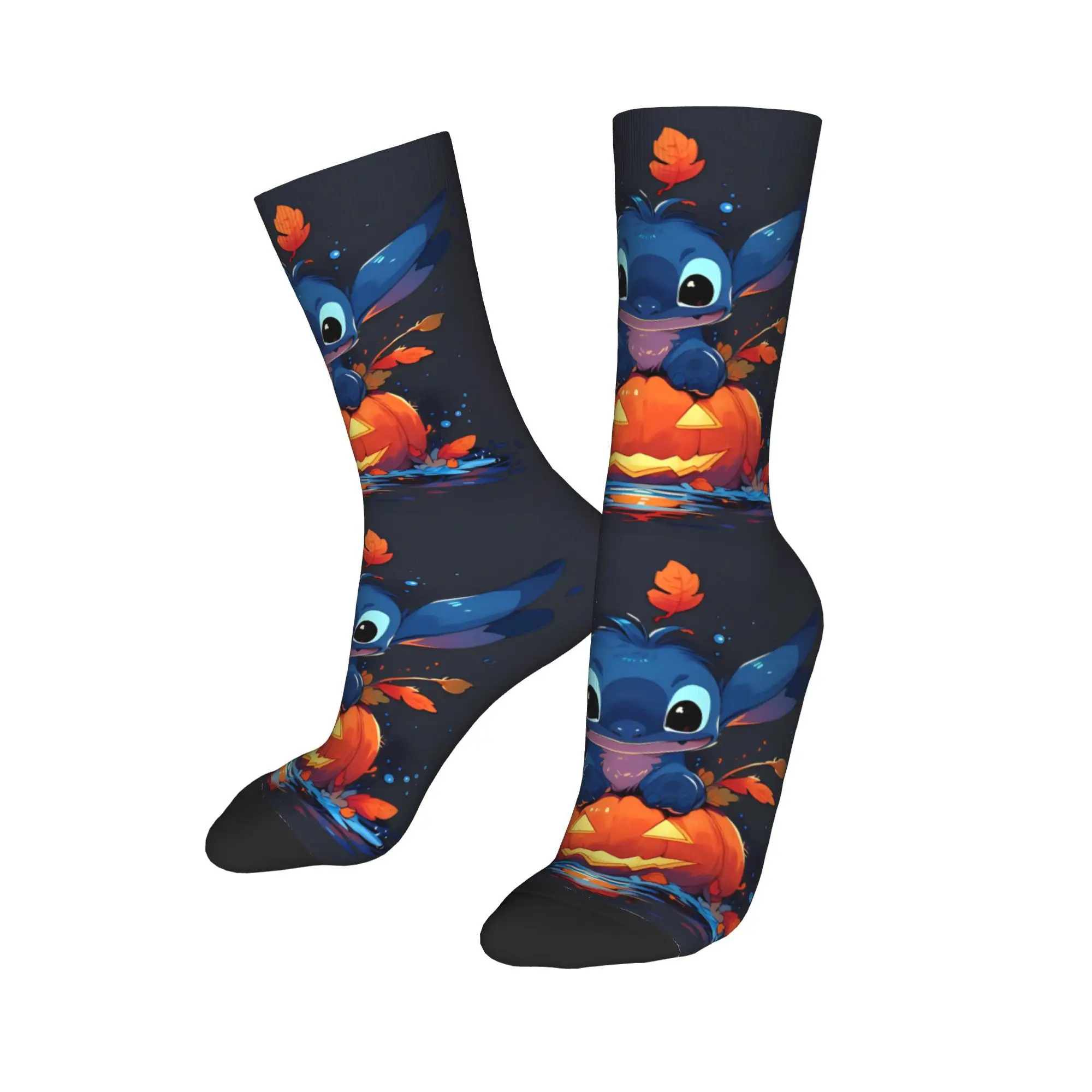 Lilo & Stitch Pumpkin Lantern Socks Men Women Polyester Casual Cartoon Cute Socks Hip Hop Spring Autumn Winter Middle Tube Socks