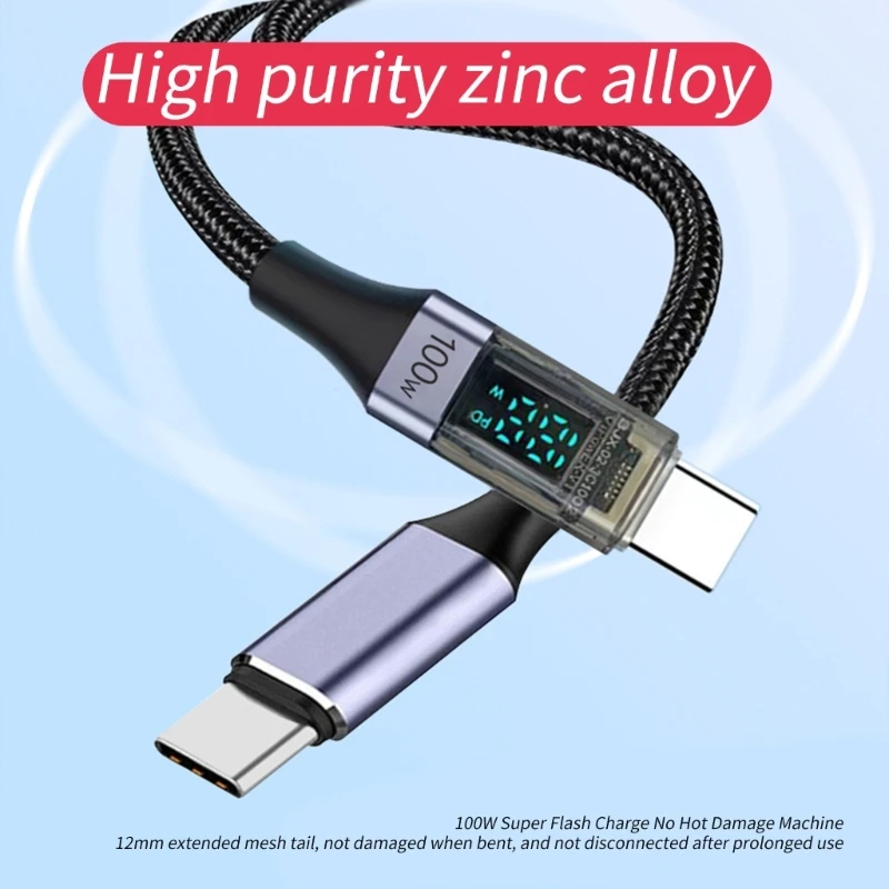 

Multiple Device Compatible 100W Type C Fast Power Cable USB C to USB C Cord LED for Charging and Data Transfer