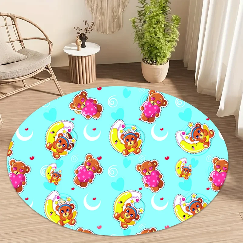 

Очаровательный коврик в виде плюшевого мишки для комнаты и других помещений - мягкий фланелевый круглый коврик с сердечком и луной, можно стирать в машине.