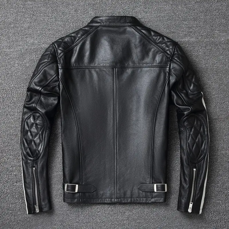 Cowhide Leather Jacket Man Short Fashion Handsome Men's Genuine Leather Jacket Spring Autumn Oblique Zipper Motorcycle Coat Male