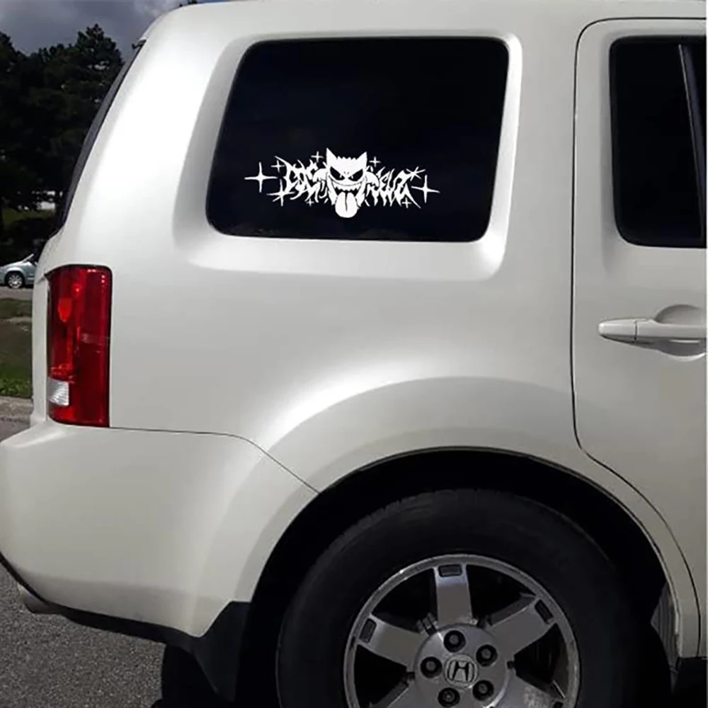 Anime Vinyl Car Decal - Fade-Resistant Sticker for Glass & Metal Surfaces - Black & White Cartoon Design with Stars & Sparkles