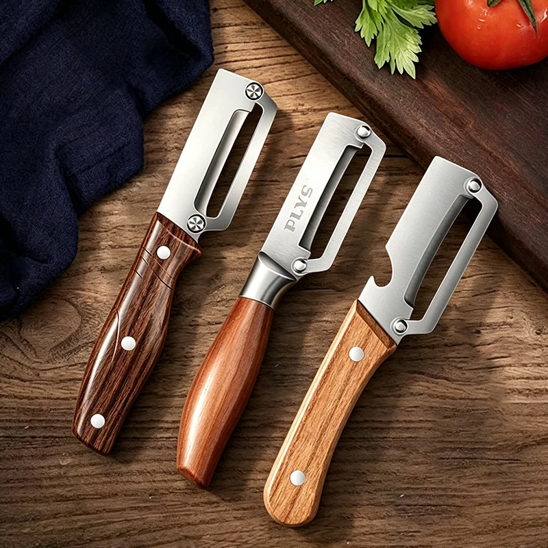 Pelador de Acero Inoxidable Multifuncional para Patatas y Calabazas con Mango de Madera/Acero