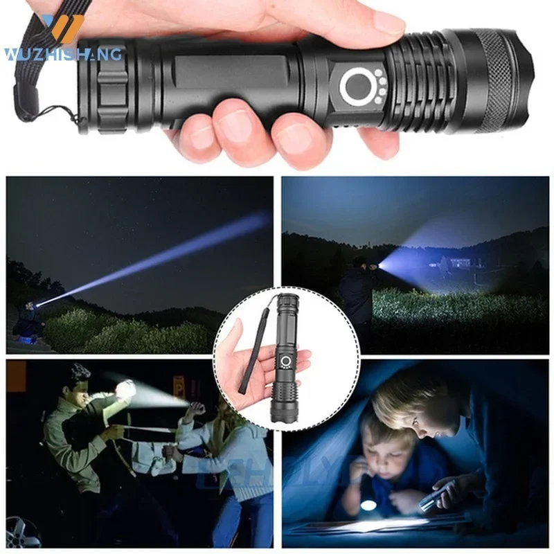 High Power XHP100 Led Flashlight Rechargeable 4 Core Torch Zoom Usb Hand Lantern For Camping, Outdoor & Emergency Use