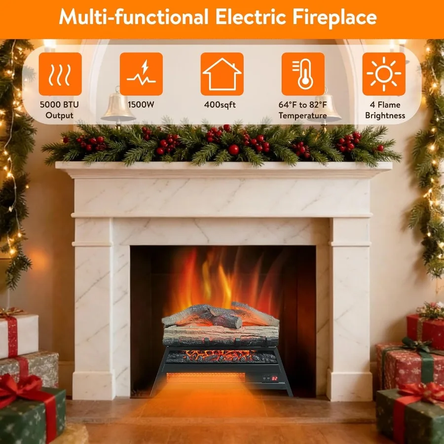 23 Electric Fireplace Log Set Fireplace Heater with Adjustable 4 Flame Brightness Realistic Flame Log Remote Control Timer Ther
