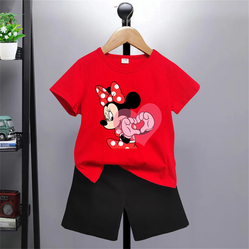 New Disney Mickey Mouse Short Sleeve Shorts Set Boys Girls Kids Sweatshirt cartoon top casual promotional clothing 100-160