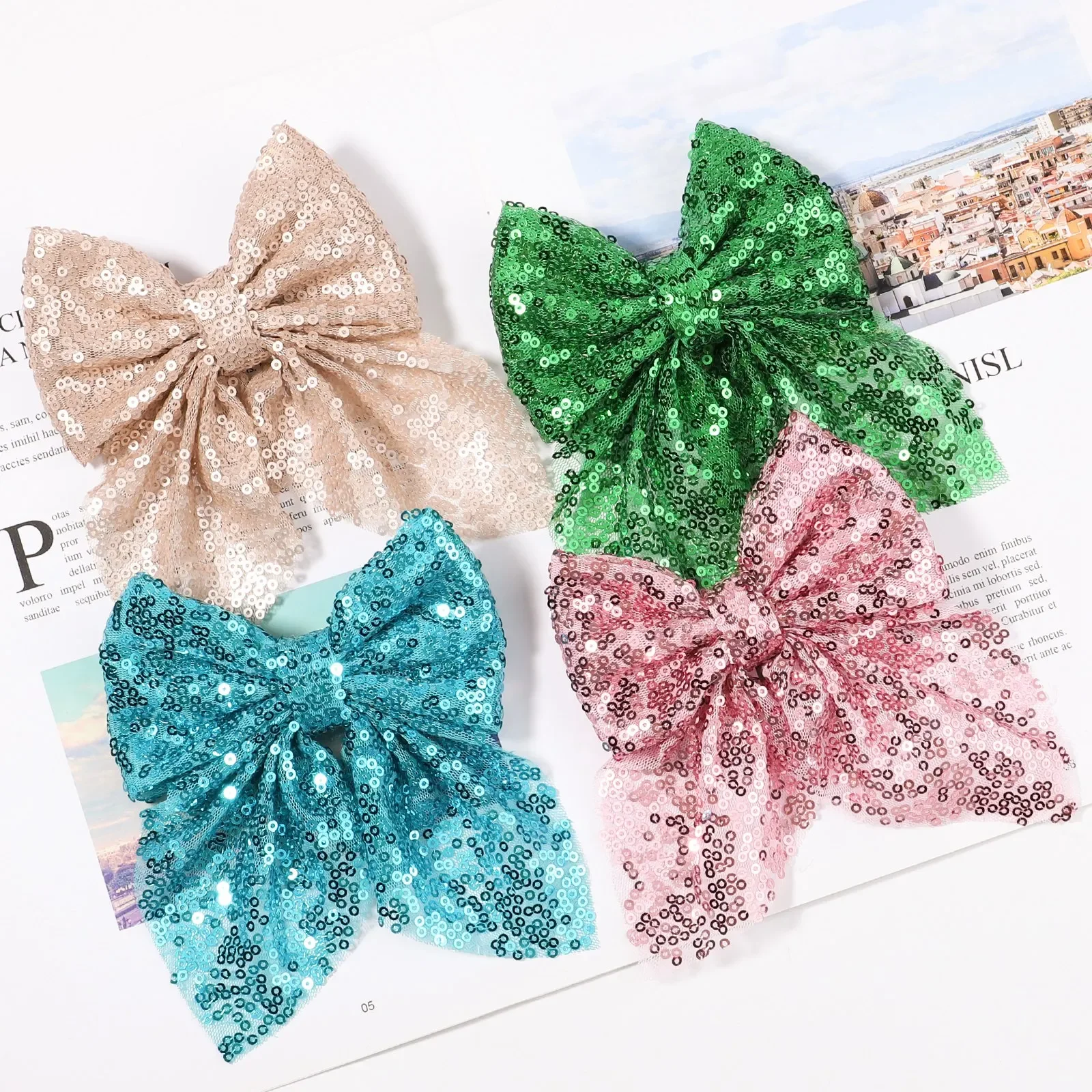 1pcs Party Sequin Hair Bows Clip with Hair Clips for Girl Kids Handmade Hairpin Boutique Child Baby Hair Accessories Wholesale