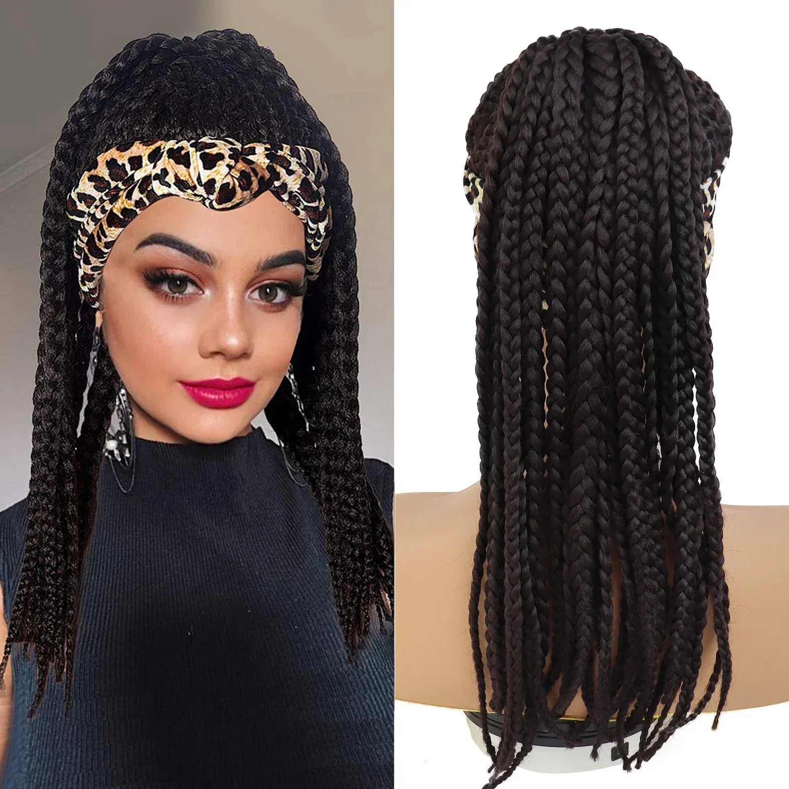 GNIMEGIL Synthetic Braided Headband Wigs for Black Women Long Curly Kinky Colly Afro Wig Natural Hair Dreadlock Wigs with Bangs