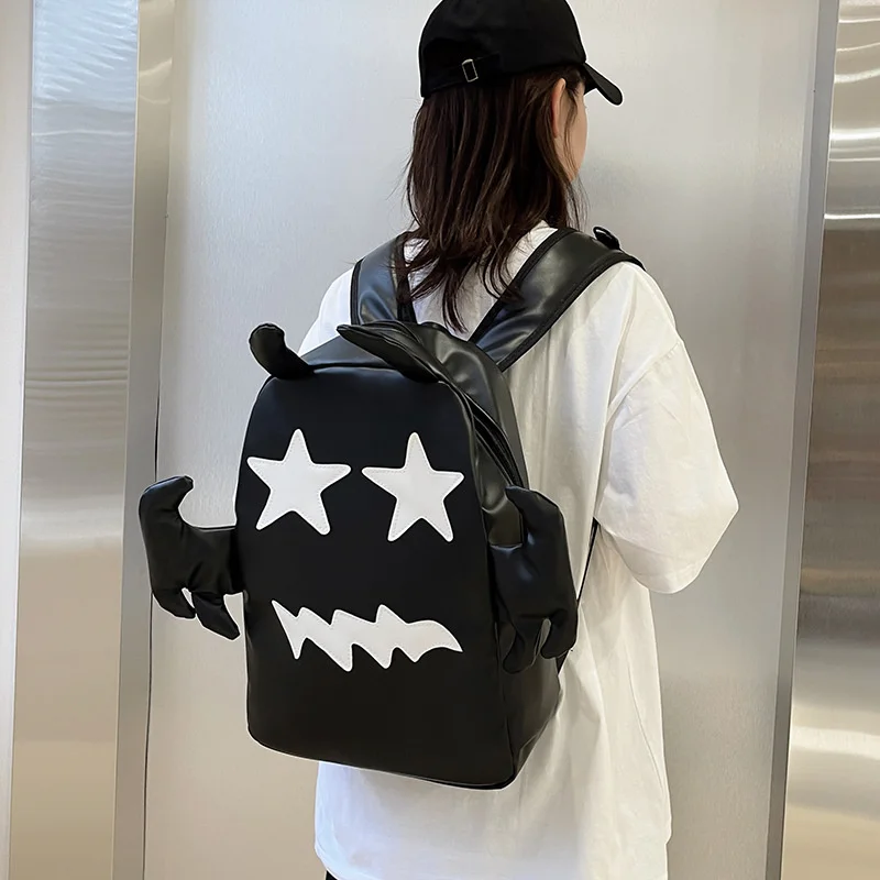 White Demon Bat Backpack Fashion School Bag For Men Women Cute Ghost Spirit Designer Waterproof Sports Travel Male Backpacks