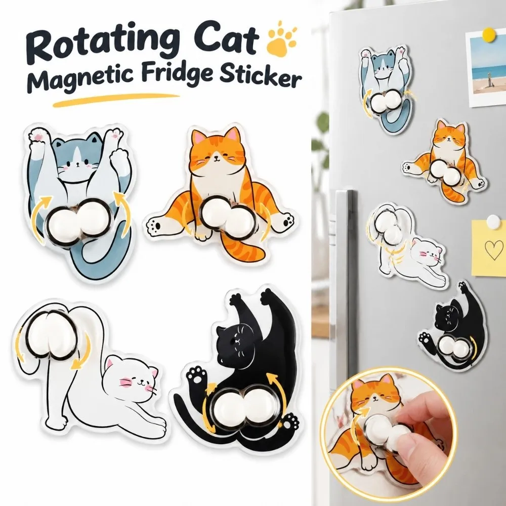 Cute Cartoon Theme Cat Fridge Magnet Simulation Cartoon Pattern Decorative Fridge Magnet Acrylic Rotatable