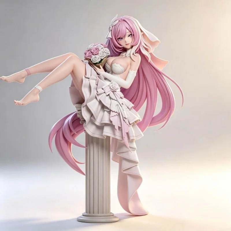 1/8 Scale Anime Elysia Pink Hair Wedding Dress Action Figure Desktop Collectible Ornament Computer Case Or Room Decoration Toy