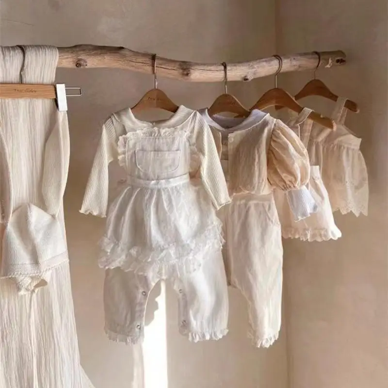 2023 Spring New Baby Girl Sleeveless Romper Cute Infant Girl Lace Jumpsuit Cotton Newborn Toddler Overalls Princess Girl Clothes