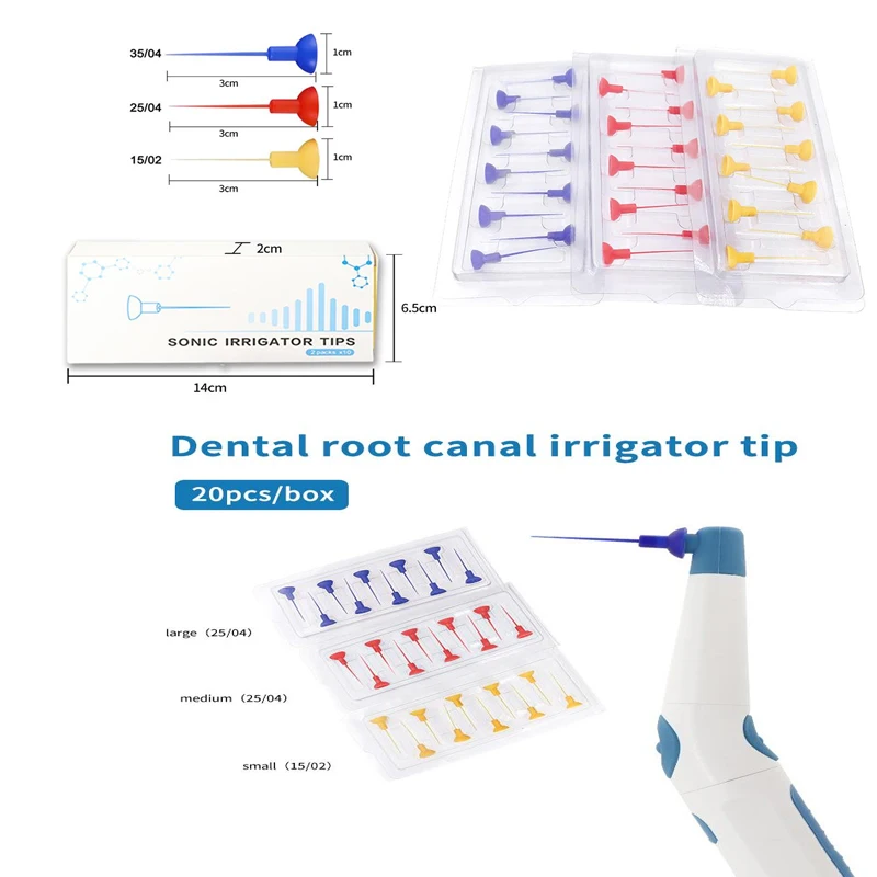 20Pc Dental Sonic Irrigator Tip Endo Activator Wireless Ultrasonic Washing Tooth Tip Dental Sonic Irrigator Tips Yellow/Blue/Red