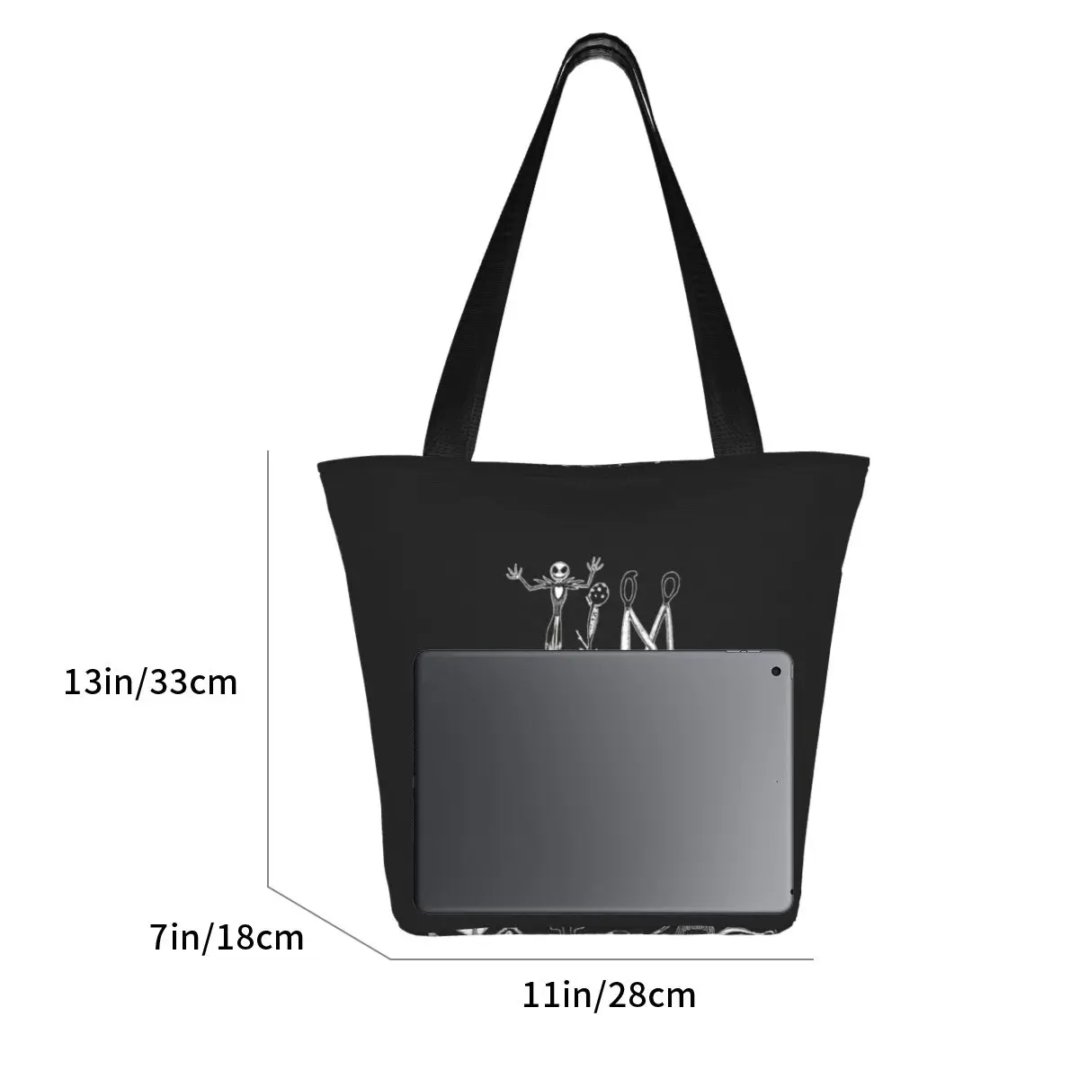 Fashion Tim Burton Alphabet Shopping Tote Bags Recycling Halloween Gothic Film Canvas Groceries Shopper Shoulder Bag