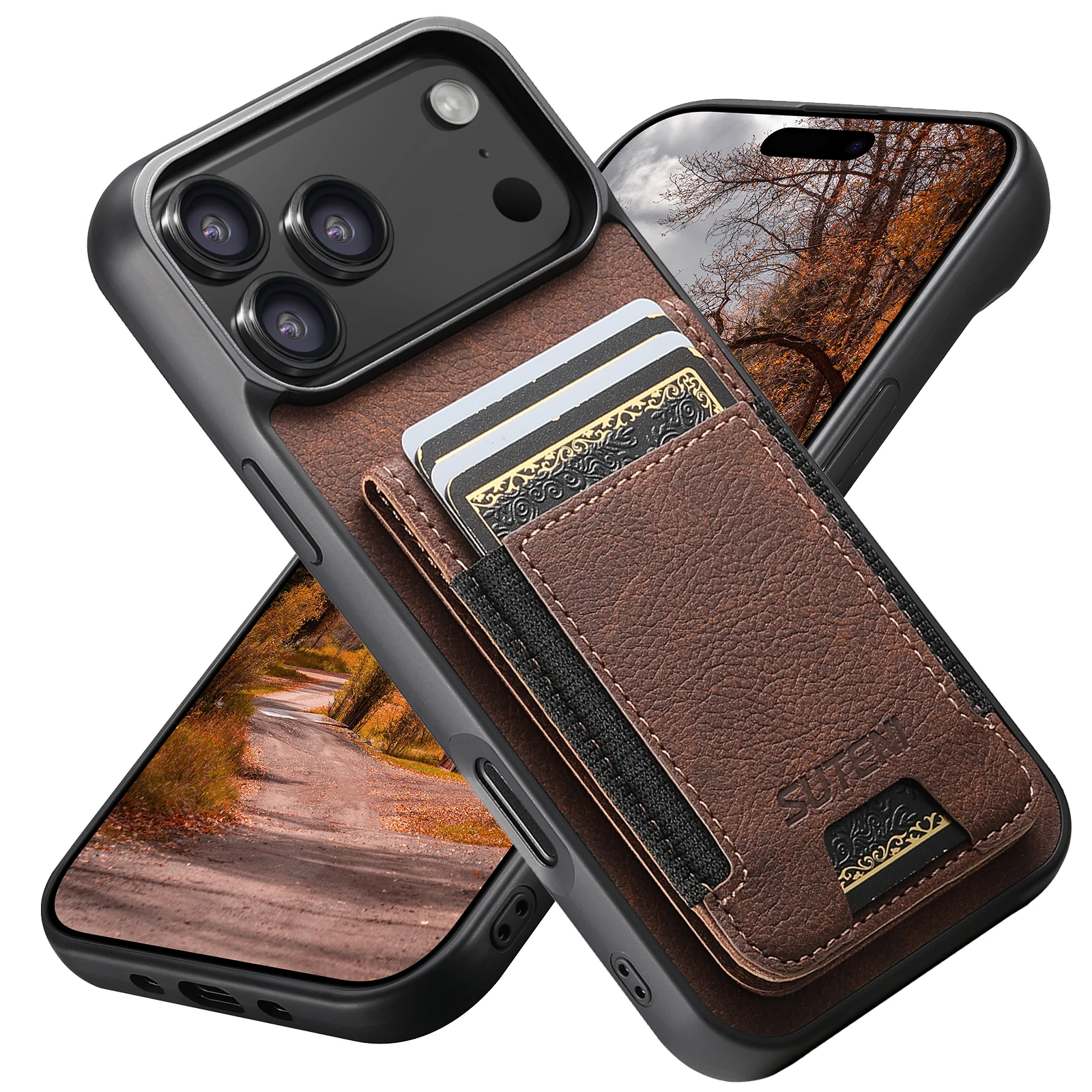 

Fundas Luxury Faux Leather Card Holder Stand Phone Case Frosted Feel For iPhone 17 Pro Max 16 Plus 15 14 13 12