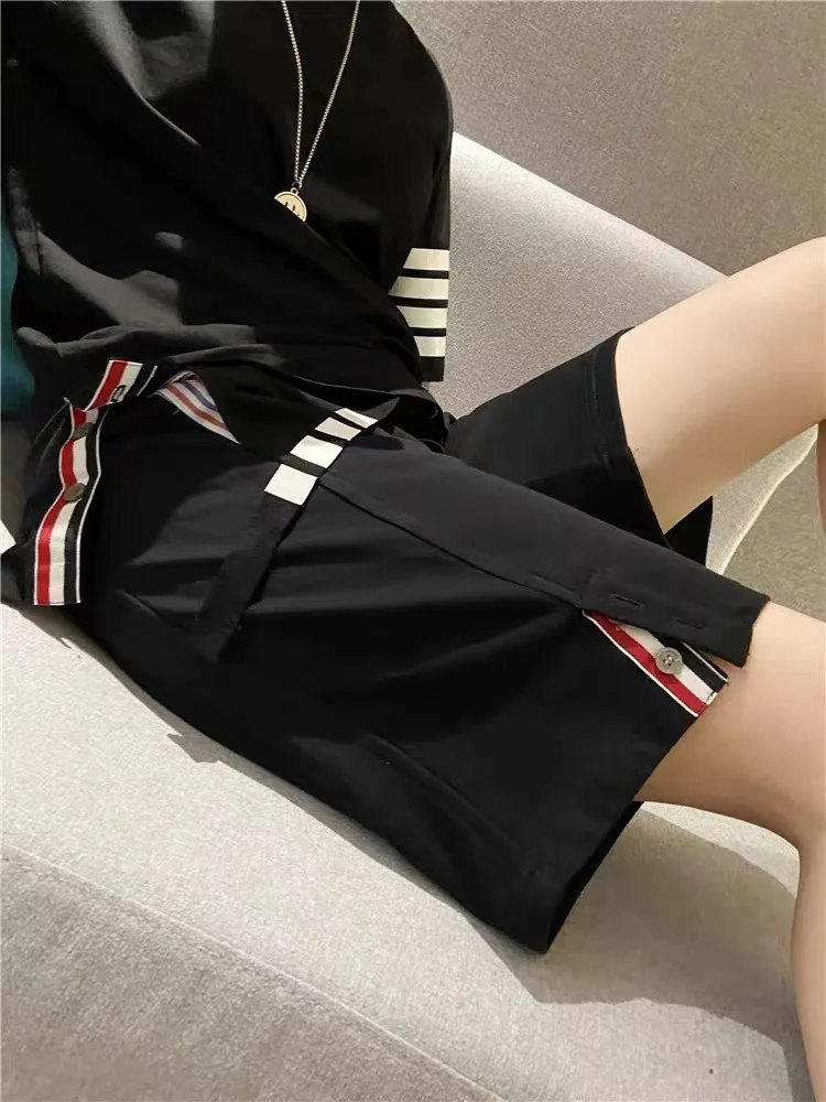 

Classic Tb Webbing Women Shorts Summer New Loose Four-bars Couples Wear Casual Straight Five-point Pants Tide Brand 2023