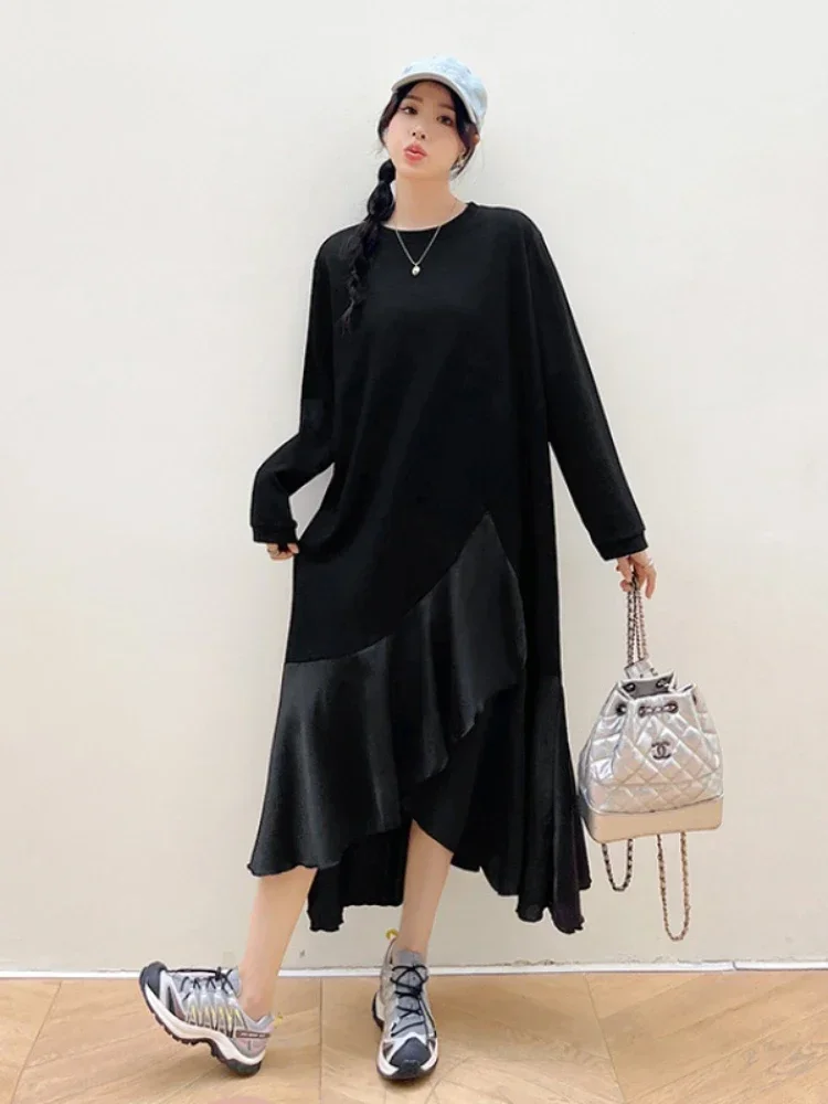 

Elegant and Pretty Women's Dresses Spring Autumn O-neck Pullover Oversized Loose Irregular Long-sleeved Dress for Women Clothing