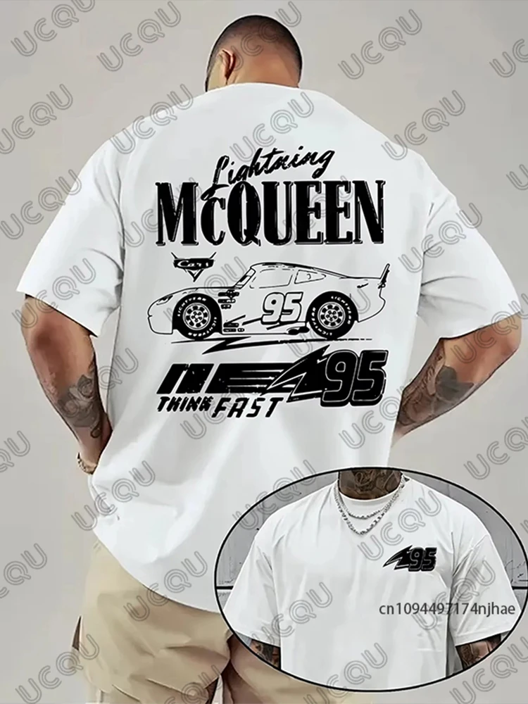 

Хлопковая футболка с принтом Lightning McQueen Racing Car 95, летние футболки с короткими рукавами для мужчин и женщин, винтажные спортивные повседневные топы большого размера