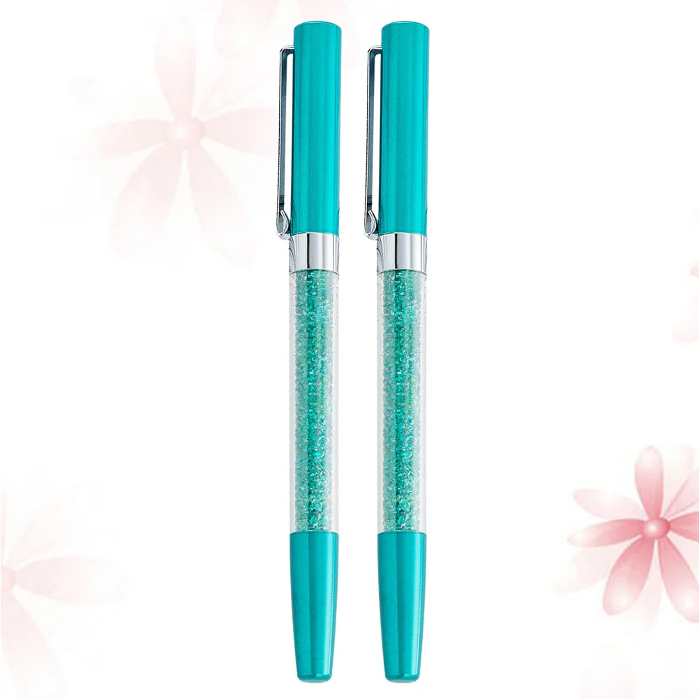 

2 pcs Crystal Ballpoint Pen Metal Body Smooth Writing Office Stationery Gift For Business Wedding Birthday Turquoise