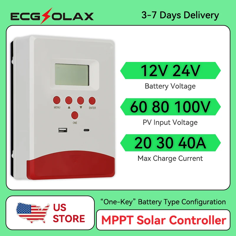 

ECGSOLAX 40A 30A 20A MPPT Solar Charge Controller 12V 24V Solar Panel Regulator With LCD Display Solar Controller Max 100VDC PV