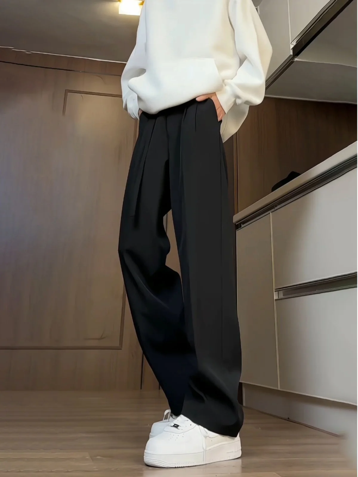 

Cleanfit Neapolitan American Sle Men's Bla Casual Pants Drapey Straight Leg Faionable Youth Spring Leisure Trousers