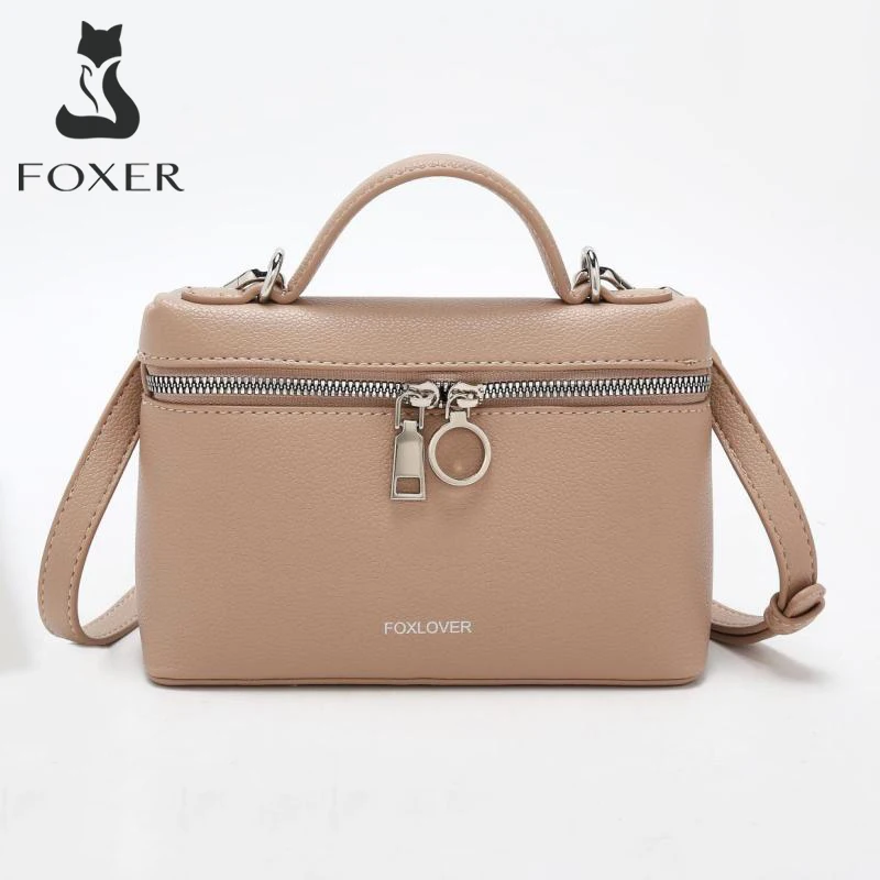 

FOXER Brand Elegant Women's Handbag Classic Retro Female Casual Box Bag Large Square Solid Color Crossbody Purse