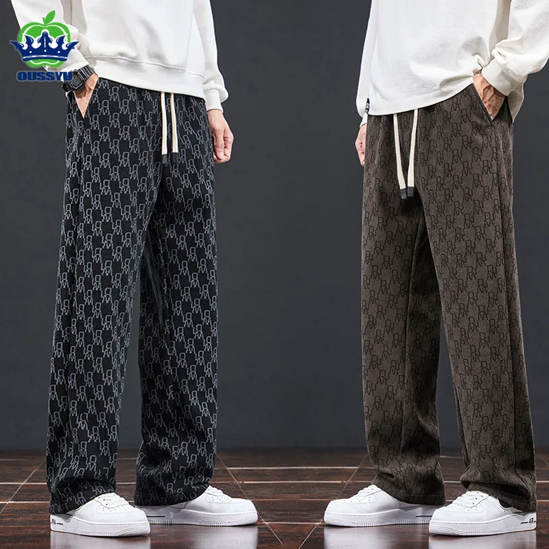

New Autumn Winter Luxury Jacquard Casual Pants Men Harajuku Korean Y2K Sweatpants Jogger Corduroy Trousers Male Plus Size M-5XL