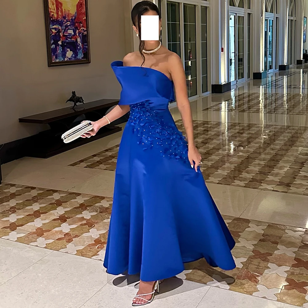 

Dresses Gala Blue Satin Evening Dress Luxury Off the Shoulder Flowers Homecoming Dresses Customized Special Occasion Gowns