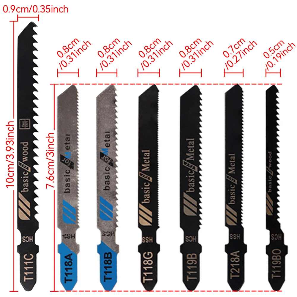 20Pcs Jigsaw Blades Set T-Shaft HCS Assorted Jig Saw Blades for Wood Plastic and Metal Cutting Woodworking Saw Blade Combination