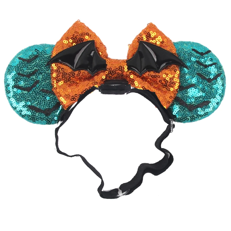 Mickey Mouse Ear Adjustable Elastic Headband Chip and Dale Bow Sequin Hairband Women Birthday Gifts Adult/Child Cosplay Accessor