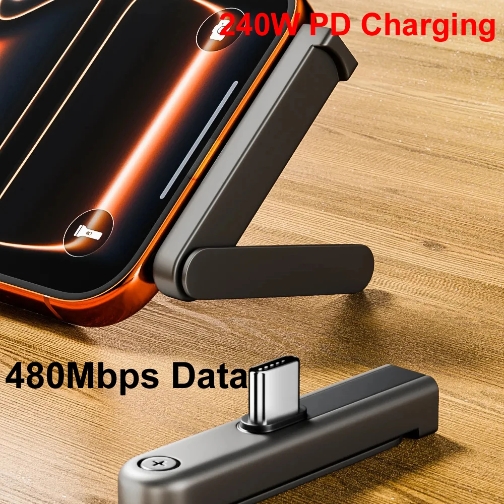 

Зарядное устройство 240 Вт PD с быстрой зарядкой USB Type-C (штекер/гнездо) + складная подставка-держатель для телефона для iPhone 15, 16, 17, Samsung OTG, синхронизация данных 480 Мбит/с