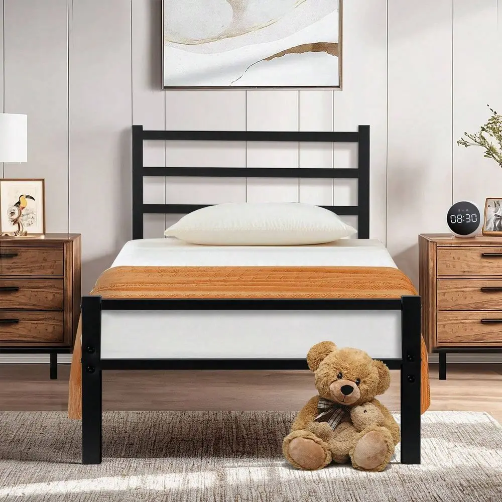 

Frame With Headboard And Footboard,MetalBedFrameWithStorageSpace,NoBoxSpringRequired,NoiseFree,Black Bed Frame