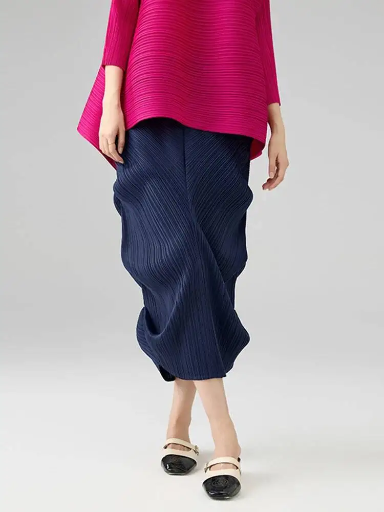 New Women's 2025 Elegant Niche Design Pleated A-line Skirt Summer Fashion Irregular Elastic Wiast Loose Skirts 2BES9