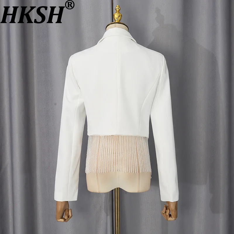HKSH Women Blazer Stylish Niche Asymmetrical Design Tassel Patchwork Solid Color Slim Fit Trendy Suit-Coat Spring Autumn HK28157