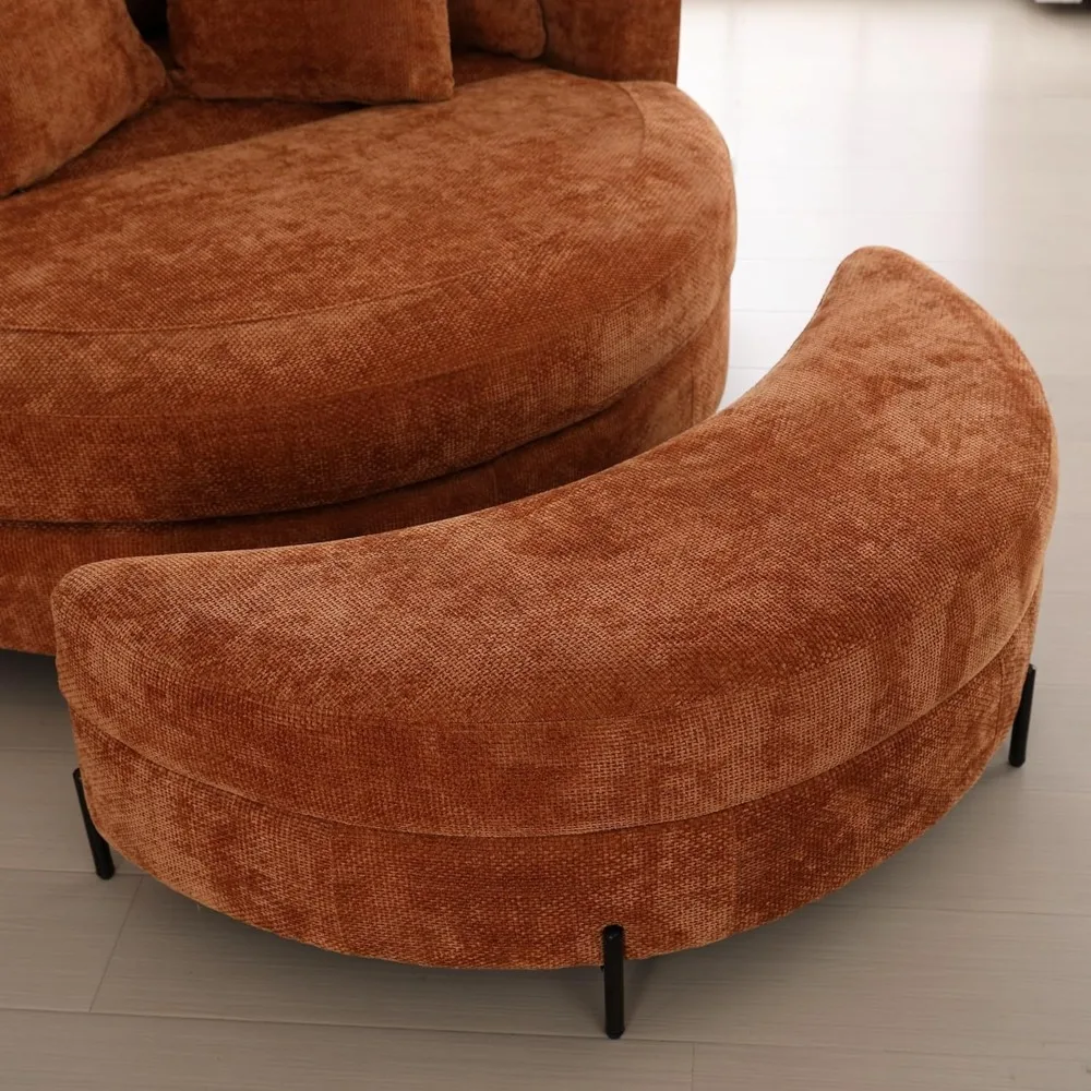 

47.2" W Upholstered Half Moon Large Storage Ottoman as Side Table Foot Stool for Living Room, Knitted Chenille Fabric