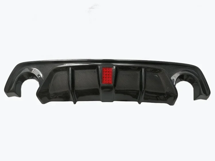 FITS 18-21 INFINITI Q50 CARBON FIBER REAR BUMPER DIFFUSER LIP W/ RED LED BRAKE LIGHT black glossy finish