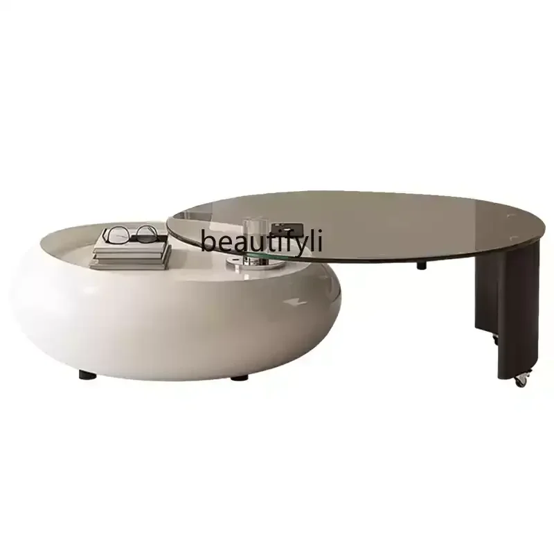 

Italian rotating coffee table living room home light luxury high-end designer creative glass round tea table