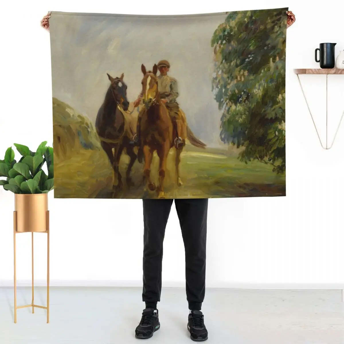 

Shrimp Leading Two Hunters - Sir Alfred James Munnings - 1912 Throw Blanket Multi Use Warm Blanket for Living Room Bedroom